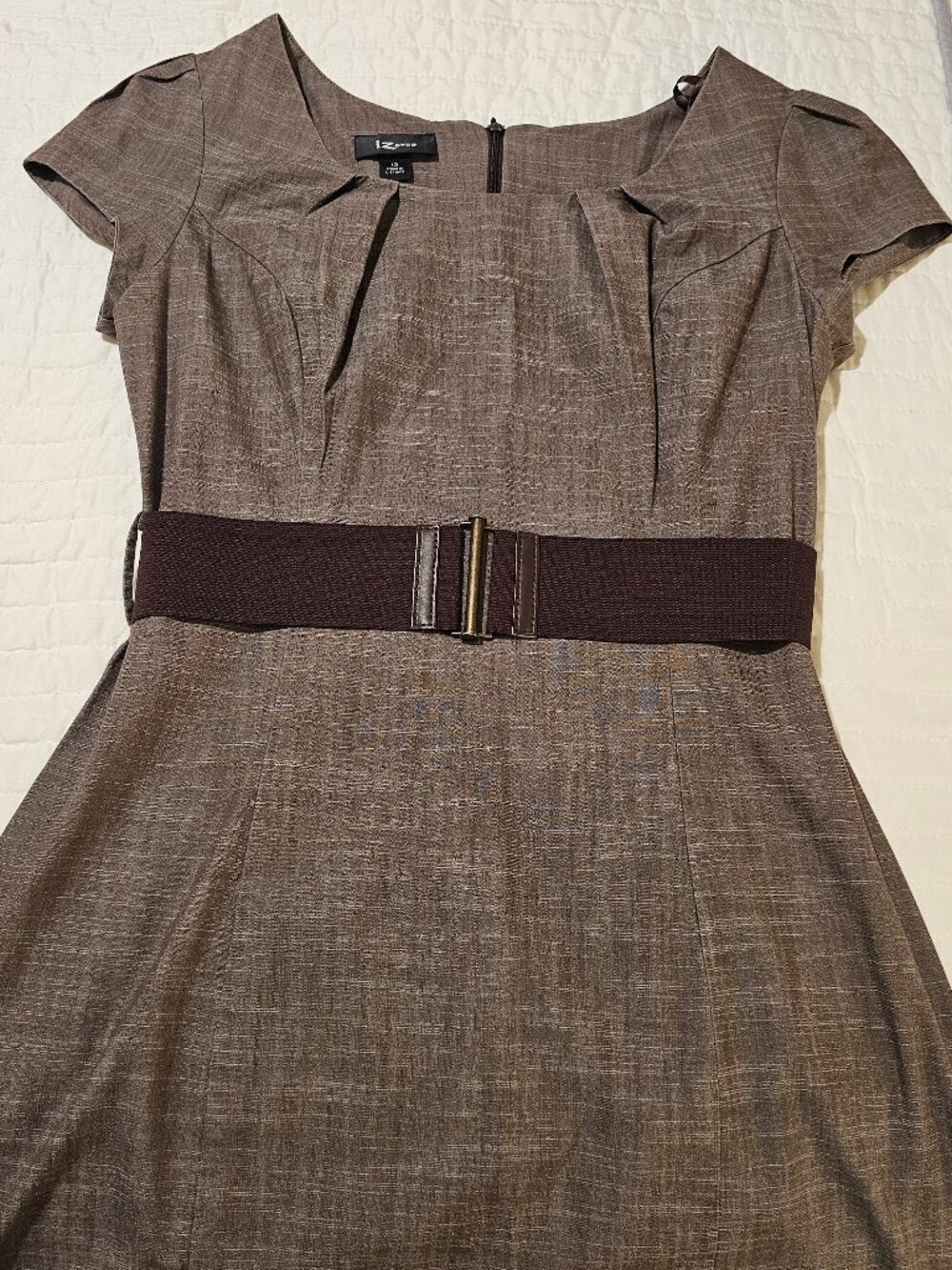 IZ Byer Brown Belted Career Sheath Dress